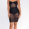Emprada Dresses Nyla Black Ruched Mesh Corset Dress