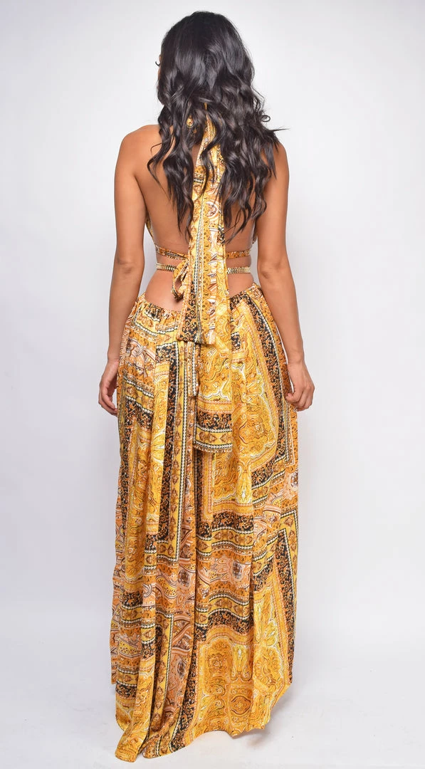 Emprada Metz Yellow Print Double Slit Maxi Dress Dresses 2 Emprada Metz Yellow Print Double Slit Maxi Dress Dresses