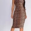 Emprada Mylah Leopard Brown Mesh Ruched Dress Dresses