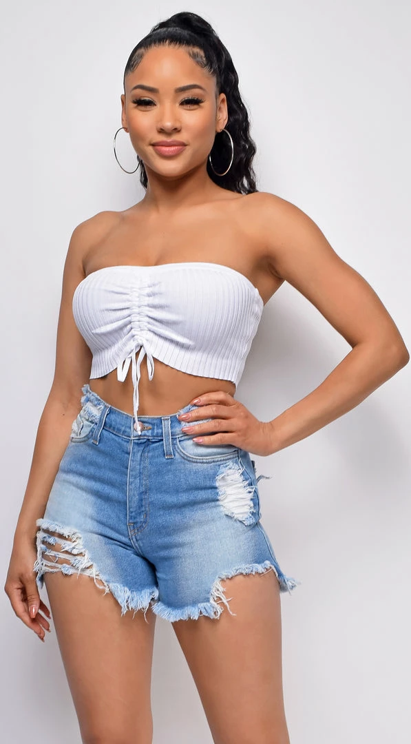 Emprada Dana White Tube Ruched Crop Top 1 Emprada Dana White Tube Ruched Crop Top