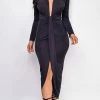 Emprada Dresses Brielle Black Deep Plunge Front Knot Dress
