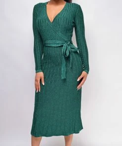 Emprada Dresses Payne Green Lurex Sparkle Ribbed Sweater Dress 7 Emprada Dresses Payne Green Lurex Sparkle Ribbed Sweater Dress