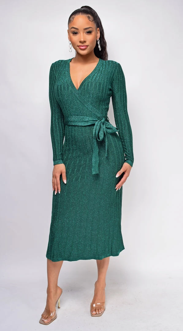 Emprada Dresses Payne Green Lurex Sparkle Ribbed Sweater Dress 4 Emprada Dresses Payne Green Lurex Sparkle Ribbed Sweater Dress
