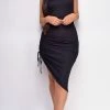 Emprada Dresses Mayara Black Sleeveless Halter Neck Side Ruching Dress