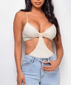 Emprada Magnolia Beige Cut Out Bodysuit Tops