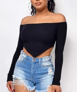 Emprada Elate Black Long Sleeve Scarf Top Tops