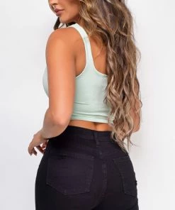 Emprada Tops Estee Green Square Neck Crop Top