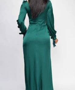 Emprada Dresses Adalina Green Satin Wrap Slit Gown 6 Emprada Dresses Adalina Green Satin Wrap Slit Gown