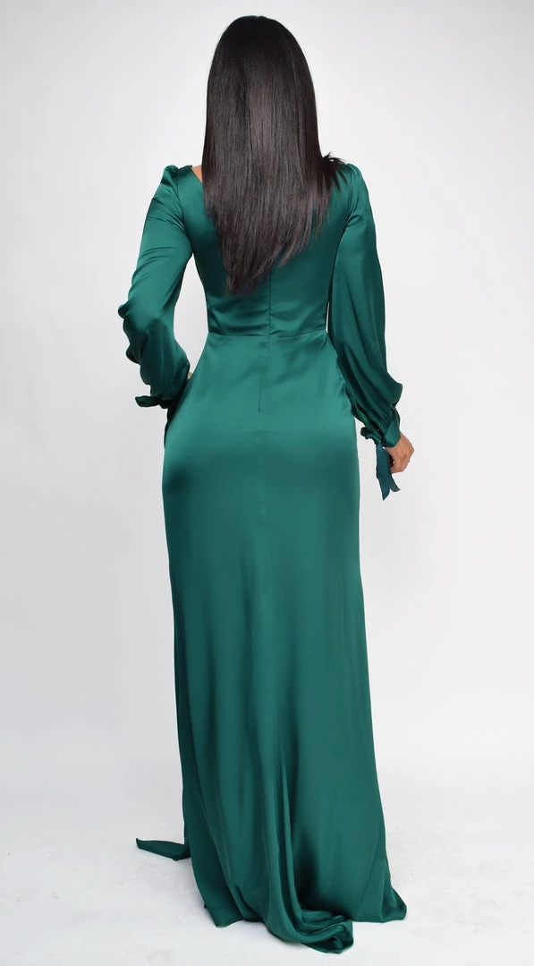 Emprada Dresses Adalina Green Satin Wrap Slit Gown 3 Emprada Dresses Adalina Green Satin Wrap Slit Gown