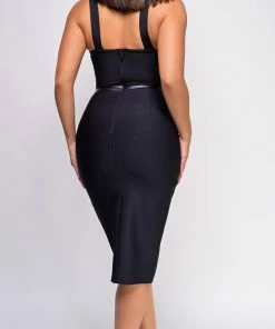 Emprada Khloe Black Bustier Side Slit Bandage Dress Dresses