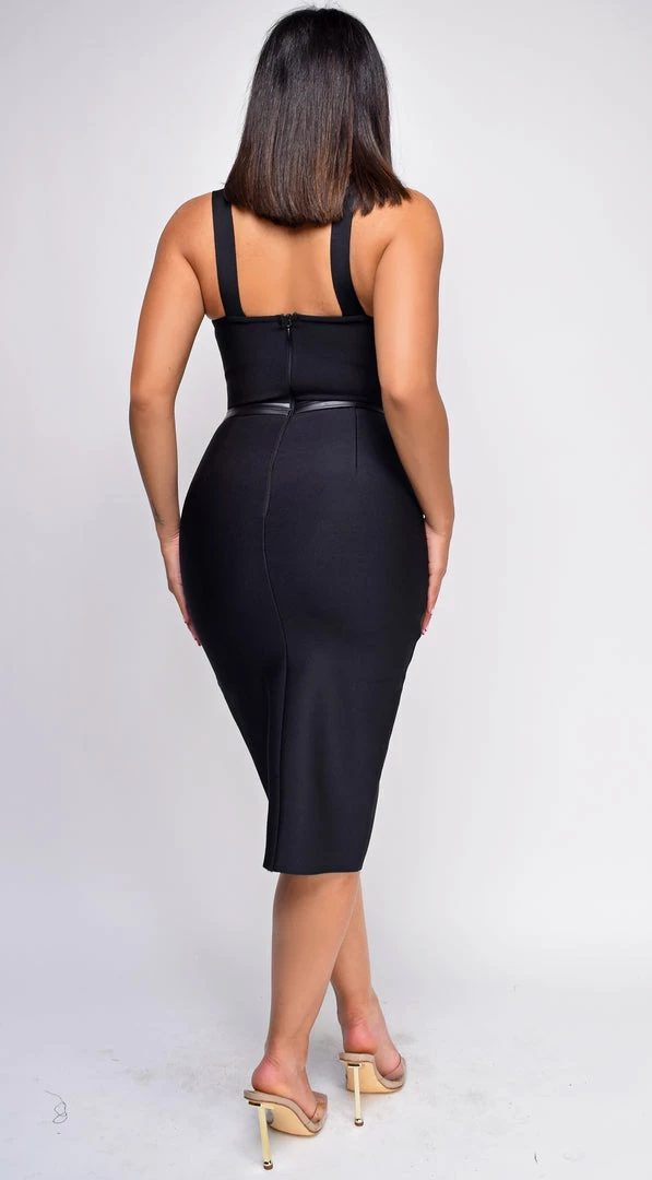 Emprada Khloe Black Bustier Side Slit Bandage Dress Dresses 2 Emprada Khloe Black Bustier Side Slit Bandage Dress Dresses