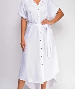 Emprada Blakely White Button Down Shirt Dress Dresses