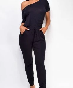 Emprada Downtown Black Off Shoulder Jumpsuit