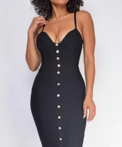 Emprada Dresses Nelinha Black Button Bandage Dress