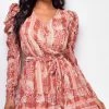 Emprada Peru Pink Multi Color Print Dress Dresses