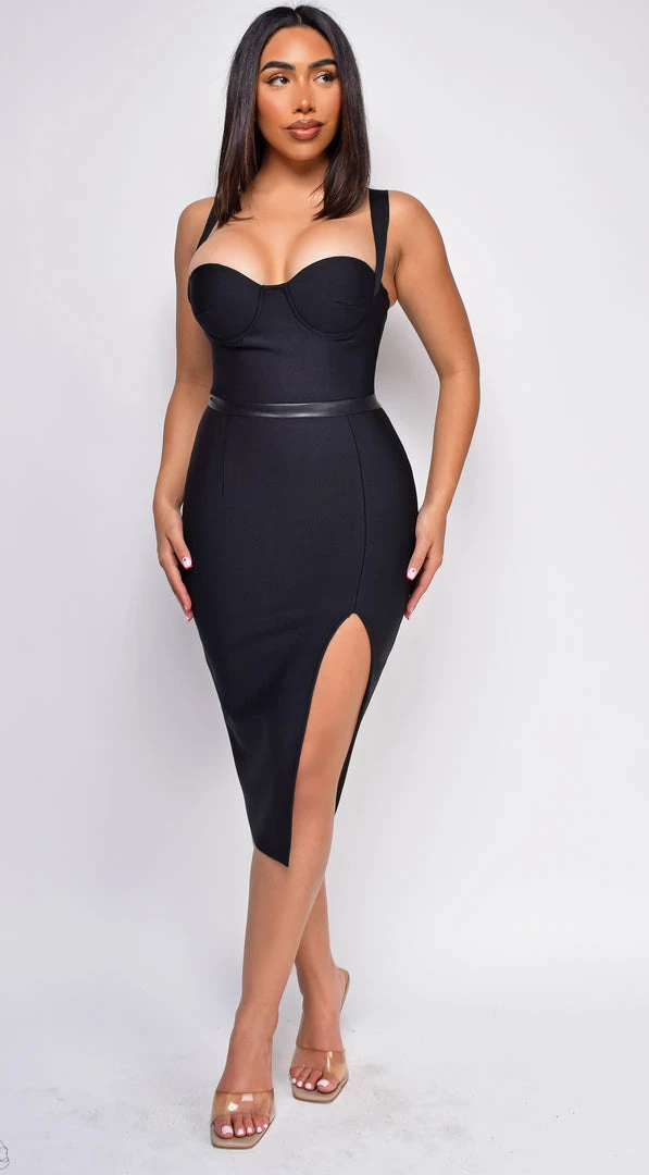 Emprada Khloe Black Bustier Side Slit Bandage Dress Dresses 1 Emprada Khloe Black Bustier Side Slit Bandage Dress Dresses