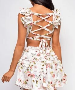 Emprada Dresses Camberly White Floral Cut Out Dress