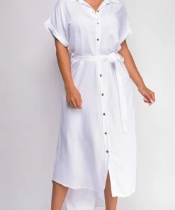 Emprada Blakely White Button Down Shirt Dress Dresses