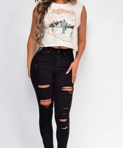 Emprada Moving On Black Distressed Jeans Bottoms