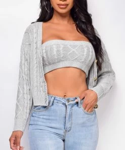 Emprada Tops Yara Grey Cropped Sweater Set