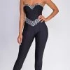 Emprada Jenna Black Embellished Gem Bandage Jumpsuit