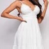 Emprada Ilina White Crochet Lace Tie Back Mini Dress Dresses