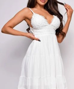 Emprada Ilina White Crochet Lace Tie Back Mini Dress Dresses