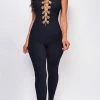 Emprada Lida Black Gold Chain Lace Up Jumpsuit
