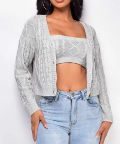 Emprada Tops Yara Grey Cropped Sweater Set