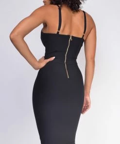 Emprada Dresses Nelinha Black Button Bandage Dress