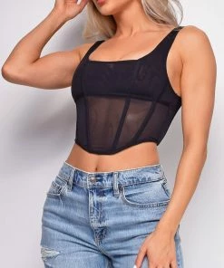 Emprada Janice Black Mesh Corset Top Tops