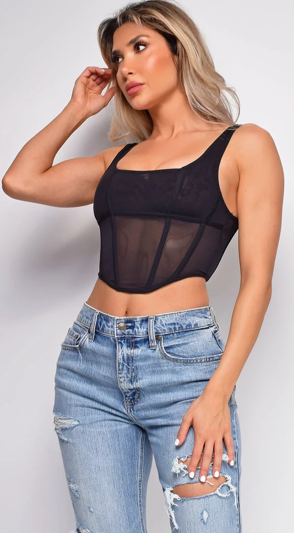 Emprada Janice Black Mesh Corset Top Tops 2 Emprada Janice Black Mesh Corset Top Tops