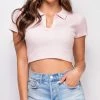 Emprada Bondi Pink Short Sleeve Collared Sweater Crop Top