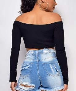 Emprada Elate Black Long Sleeve Scarf Top Tops