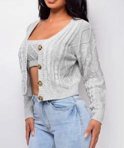 Emprada Tops Yara Grey Cropped Sweater Set