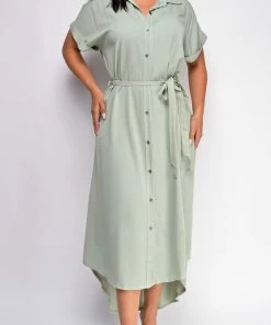 Emprada Dresses Blakely Light Green Button Down Shirt Dress