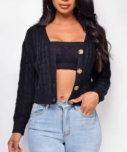 Emprada Yara Black Cropped Sweater Set