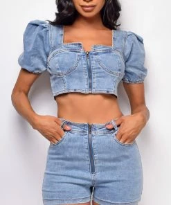 Emprada Ashley Denim Top & Shorts Set