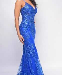 Emprada Dresses Toira Royal Blue Floral Print Corset Mermaid Gown