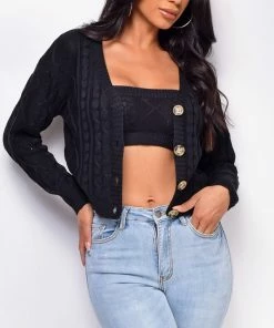 Emprada Yara Black Cropped Sweater Set