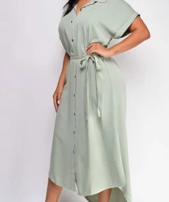 Emprada Dresses Blakely Light Green Button Down Shirt Dress