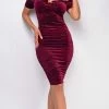 Emprada Regina Red Velvet Off Shoulder Dress