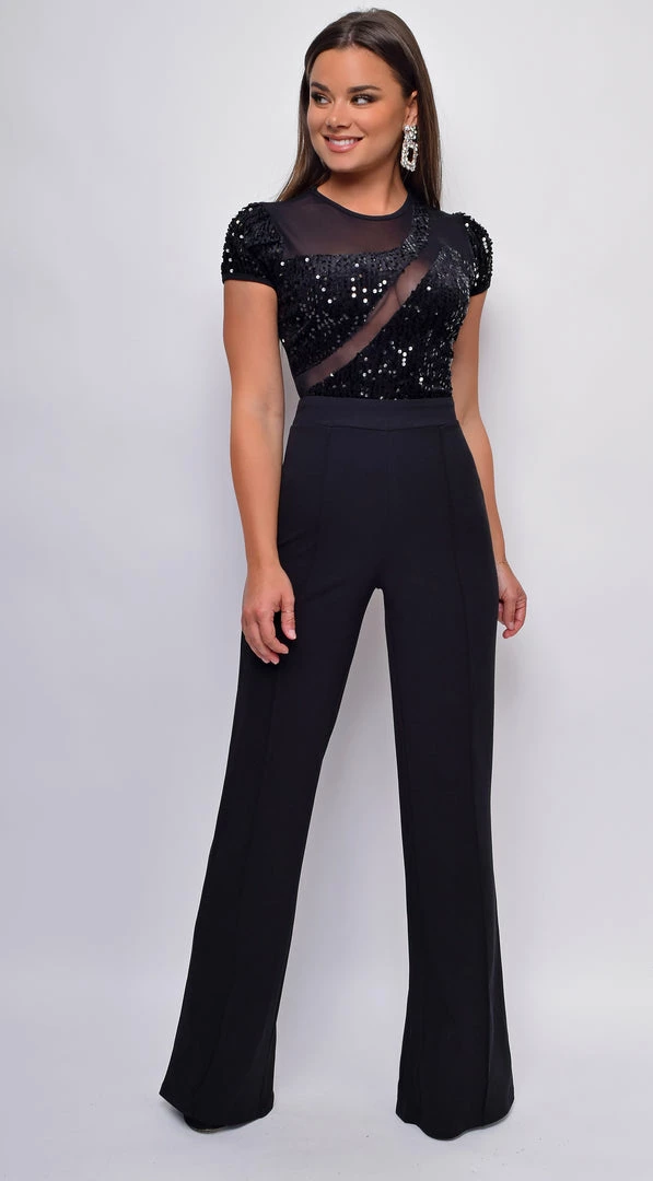 Emprada Jaqueta Black Sequin Mesh Short Sleeve Jumpsuit Jumpsuits & Rompers 1 Emprada Jaqueta Black Sequin Mesh Short Sleeve Jumpsuit Jumpsuits & Rompers