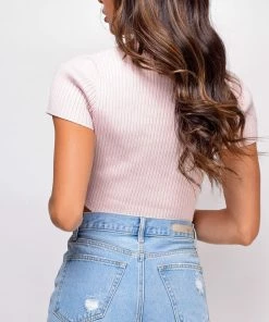 Emprada Bondi Pink Short Sleeve Collared Sweater Crop Top