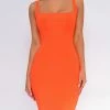 Emprada Alayna Neon Orange Square Neck Dress