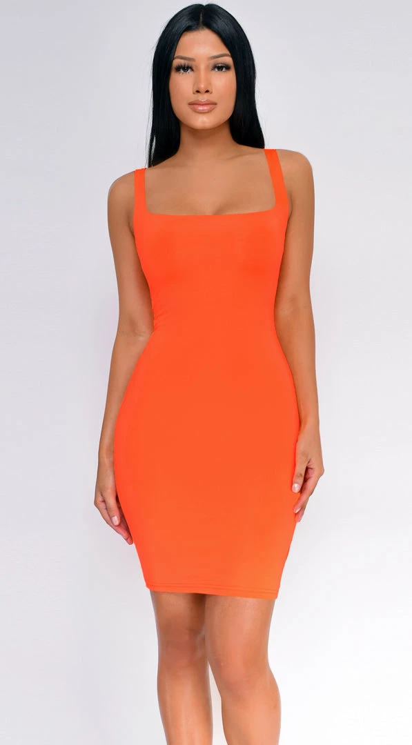Emprada Alayna Neon Orange Square Neck Dress 1 Emprada Alayna Neon Orange Square Neck Dress