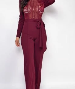 Emprada Jumpsuits & Rompers Izara Burgundy Red Lace Jumpsuit