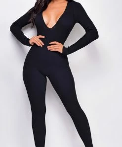 Emprada Jumpsuits & Rompers Lille Black V Plunge Neck Jumpsuit