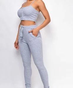 Emprada Loungewear Leon Grey Rib Crop Tank & High Waist Jogger Set 5 Emprada Loungewear Leon Grey Rib Crop Tank & High Waist Jogger Set