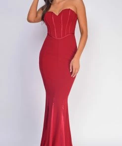 Emprada Sydney Red Strapless Satin Detail Gown